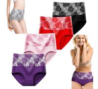 Culotte d'incontinence Anti-Fuite Taille Haute à la Mode, sous-vêtements Fleuris Anti-Fuite de Grande Taille for Femmes, Slip de contrôle du Ventre (Color : 4pcs, Size : Large)