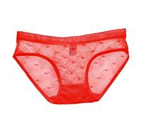 Culotte en Dentelle Transparente pour Femmes Sexy Voir à Travers des Slips sans Couture en Coton à Mailles À Lingerie Body Tape (#3-Red, XL)