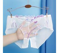 Culotte en maille florale pour femme avec entrejambe transparent et fente en dentelle douce sans couture (taille XL, blanc)