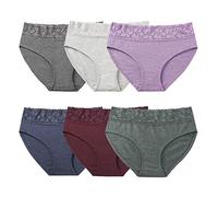Culotte Femme Coton Slip Femme Dentelle Taille mi-Haute Confortable Respirante Elasticité Slips Lot de 6（EU-FR3020M-Solid LP）