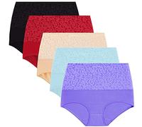 Culotte Femme Coton Taille Haute Slip Élastique Menstruelle Absorbante Confort Stretch Ventre Plat Doux Extensibles Anti-Fuite Protection Périodique Léger À Abondant Lavables Lot De 5 Beige 3XL