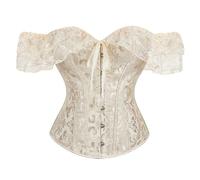 Culotte gainante avec laçage et jarretelles, corset supra-mammaire avec laçage et baleines, bustier, lingerie, body shaper sous-vêtements de mariée corset, beige, S