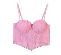 Culotte gainante en dentelle pour femme Beau sous-vêtement dos porter exposition et tube Top femmes modèles fins en latex corset haut, Rose, 42