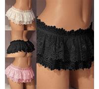 Culotte Hommes Sissy Pansement sous-vêtements Sexy Soft à Volant Souple Sissy Dentelle (Color : Black, Size : M)