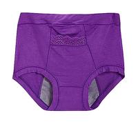 Culotte Menstruelle Taille Haute Grande Poche de sous-Vêtement Textile pour Femme Trois Couches de Couleur Unie Dentelle Slips Anti-fuites Latérales (Purple, XXXXL)