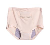 Culotte Menstruelle Taille Haute Grande Poche de sous-Vêtement Textile pour Femme Trois Couches de Couleur Unie Dentelle Slips Anti-fuites Latérales (Beige, XXXXL)