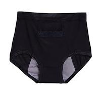Culotte Menstruelle Taille Haute Grande Poche de sous-Vêtement Textile pour Femme Trois Couches de Couleur Unie Dentelle Slips Anti-fuites Latérales (Black, XXXXL)