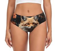 Culotte pour femme avec imprimé renard et fleurs, culotte bikini douce et invisible, sous-vêtement respirant et confortable, pour un usage quotidien, noir, Small