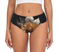 Culotte pour femme - Culotte invisible - Anti-humidité - Blanc - Imprimé floral de lotus délicat - Confortable et respirant, Noir/blanc, XXL