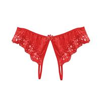 Culotte pour femme ouverte Fente Sex Dentelle Tanga Taille basse Culotte de rangement Sous-vêtements Organisateur, rouge, taille unique