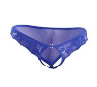 Culotte pour hommes, dentelle fine transparente, trou ouvert, taille basse exposée, culottes, tangas, bleu, taille unique