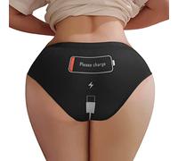 Culotte rigolote Femme Humour Please Charge Culottes Invisible Taille Haute Souples Slip sans Couture Microfibre Stretch Push up Ultra Confortable sous Vetements feminins Shorty Hipster Respirant