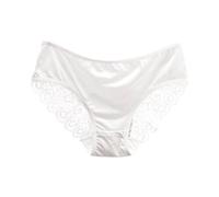 Culotte satin femme taille haute lisses slip sexy chic avec des trous broderie en dentelle douce sous vetements feminins shorty elasticité ventre plat confort respirant hipster thong (White, XL)