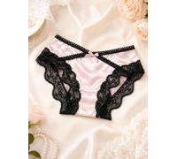 Culotte sexy en satin pour femme avec dentelle croisée dans le dos, couverture intégrale, culotte hipster, culotte de lingerie, rose, Medium
