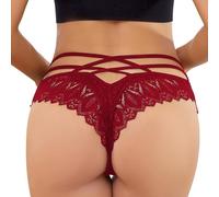 Culotte Sexy Femme Dentelle Florale String Chic Hot Slips Croisée Tanga Taille Basse,Thongs Stretch Panties Transparent,Bikini Doux Lingerie,sous-Vêtements Respirants T-Back (Bourgogne, S)