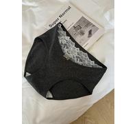 Culotte taille basse avec bord en dentelle pour femme - Tissu polyester pur style désir - Longueur normale - Usage quotidien (XL gris foncé)