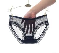 Culotte taille basse pour femme fabriquée en tissu maille ultra fine en nylon élasthanne mélangé avec bordure en dentelle douce (noir)