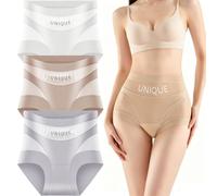 Culotte taille haute et soyeuse pour femme - Contrôle du ventre - Sans couture - Couverture complète - Culotte gainante, 3 pièces - B, M