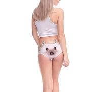 Culotte Taille Haute Femme sous-vêtements de Queue de Taille Moyenne d'animaux imprimés en 3D pour Femmes Sexy et drôles avec des Oreilles Mignonnes Cycliste Sport Femme (Beige, L)