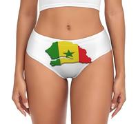 Culotte taille haute pour femme avec imprimé carte du drapeau du Sénégal, sous-vêtement de bikini évacuant l'humidité, Noir , XS