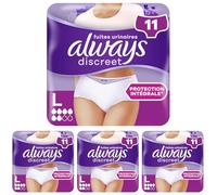 Culottes Pour Fuites Urinaires Always Discreet Femmes Normal, Taille L, x11 Culottes, Retiennent Les Fuites Et Les Odeurs, Confortables Et Presque Imperceptibles (Lot de 4)