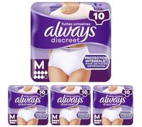 Culottes Pour Fuites Urinaires Always Discreet Femmes Plus, M, x10 Culottes, Retiennent Les Fuites Et Les Odeurs, Confortables Et Presque Imperceptibl (Lot de 4)