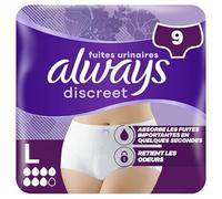 Culottes Pour Fuites Urinaires Always Discreet Femmes Plus, Taille L, x9 Culottes, Retiennent Les Fuites Et Les Odeurs, Confortables Et Presque Imperceptibles