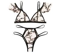 culottr menstruelle dim Women Sexy Embroidery Lace Underwear Pajamas Lingerie Hollow Out G-String Pantalon Femme Grande Taille 54 (Pink, S)