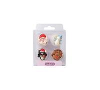 Culpitt Christmas Friends Lot de 12 décorations comestibles en sucre pour gâteaux et cupcakes, Père Noël, bonhomme de neige, pingouin, Ruloph