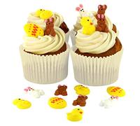 Culpitt Kit de décoration pour cupcakes de Pâques avec 12 douilles en sucre poussin, lapin et œuf et 50 caissettes à cupcakes ivoire, glaçage royal fait main et papier sulfurisé