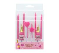 Culpitt Lot de 10 bougies de gâteau rose pétillant pour 10 décorations de gâteaux d'anniversaire pour fêtes, décorations de célébrations avec bouteille de champagne, bougies à paillettes, bougies