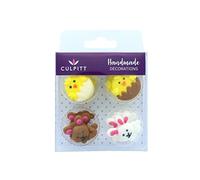 Culpitt Lot de 12 décorations en sucre en forme de lapin et poussins pour cupcakes et gâteaux de Pâques et de printemps