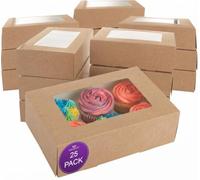 Culpitt Lot de 25 boîtes à cupcakes à 6 trous en papier kraft marron pour transporter et présenter de délicieux muffins, gâteaux féériques, friandises