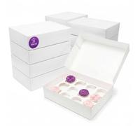 Culpitt Lot de 25 boîtes à cupcakes blanches à 12 trous pour transporter et protéger de délicieux muffins, gâteaux féériques, friandises