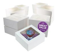 Culpitt Lot de 25 boîtes à cupcakes blanches à 4 trous pour transporter et présenter de délicieux muffins, gâteaux féériques, friandises