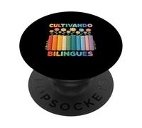 Cultivando Bilingues Livres Et Fleurs Espagnol Bilingue PopSockets PopGrip Adhésif