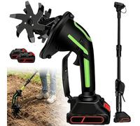 Cultivateur à Main sans Fil, Binette de Jardin 2 en 1 avec Perche d'extension de 1,3 m, désherbeur électrique léger avec 2 Batteries, Lames en Acier au manganèse à 4 rangées