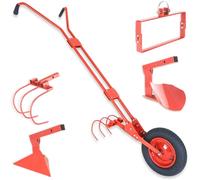 Cultivateur à roue maraîcher 4 outils métal, houe à roue avec sarcloir butoir griffe soc, roue gonflable Ø40 cm