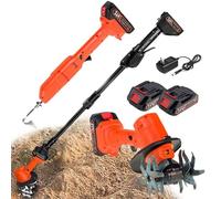 Cultivateur de jardin électrique 2 en 1 et binette à creuser, rotavateur de sol sans fil avec perche télescopique pour faciliter le jardinage, la culture du sol et la rupture du sol