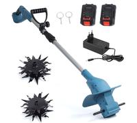 Cultivateur électrique Pliable au Lithium 21 V avec 4 Dents en Acier Durable, 2 Batteries Rechargeables de 1 300 mAh, motoculteur sans Fil pour pelouse, Jardinage, Culture du Sol,