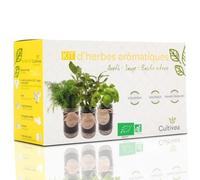 CULTIVEA® Kit Prêt à Pousser d’Herbes Aromatiques - Graines 100% Bio - Made in France - Jardin potager d’intérieur - Plante (Aneth, Sauge, Basilic Citron) - Idée Cadeau