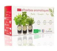 Cultivea® Kit Prêt à Pousser d’Herbes Aromatiques - Graines 100% Bio - Made in France - Jardin Potager d’intérieur - Plante (Menthe, Coriandre, Thym) - Idée Cadeau
