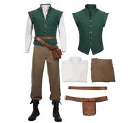cultofmoon Flynn Costume de cosplay prince médiéval, chemise, pantalon, ceinture, costume de pirate, style Renaissance, steampunk, pirate, rétro, col montant, gilet pour homme, Halloween, carnaval