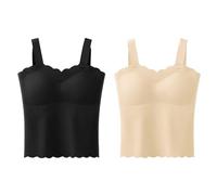 CuLtP 2 Pcs Gilet Camisole Thermique sans Manches pour Femme, Débardeur Thermique sous-Vêtement Micropolaire d'hiver pour Femme, Débardeur Chaud avec Soutien-Gorge Intégré pour Femme, Noir Et A