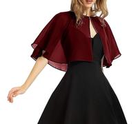 CuLtP boléro cérémonie Boléro Court en Mousseline De Soie pour Femme Cape D'Été Légère Cardigan Transparent Col Dickey Blouse Vestes De Soirée Robes Châle Bordeaux M