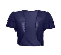 CuLtP boléro cérémonie Boléro Court en Mousseline De Soie pour Femme Veste Légère D'Été Cardigan Transparent Double Couche Volants Manches Courtes Chemisier Robes De Soirée Châle Bleu Fonc