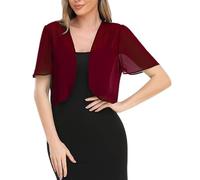 CuLtP Bolero Femme Boléro Court en Mousseline De Soie pour Femme Cardigan D'Été Léger À Manches Courtes Chemisier De Mariage Boléro Robes De Soirée Châle Bordeaux XL