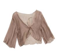 CuLtP Bolero Femme Boléro Léger en Mousseline De Soie pour Femme Cardigan Transparent À Lacets sur Le Devant Vestes De Soirée Élégantes Robes Boléro De Mariage Cover Ups Marron M