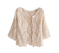 CuLtP Bolero Femme Boléros pour Femmes Haussements D'Épaules Boho Crochet Maille Dentelle Pure Cardigan Ethnique Creux Tricoté Plage Couverture Décontracté Été Ouvert Devant Cardigans Courts B