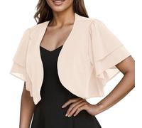 CuLtP Bolero Femme Chic et Elegant Boléro Court en Mousseline De Soie pour Femme Veste Légère D'Été Cardigan Transparent Double Couche Volants Manches Courtes Chemisier Robes De Soirée Châle C